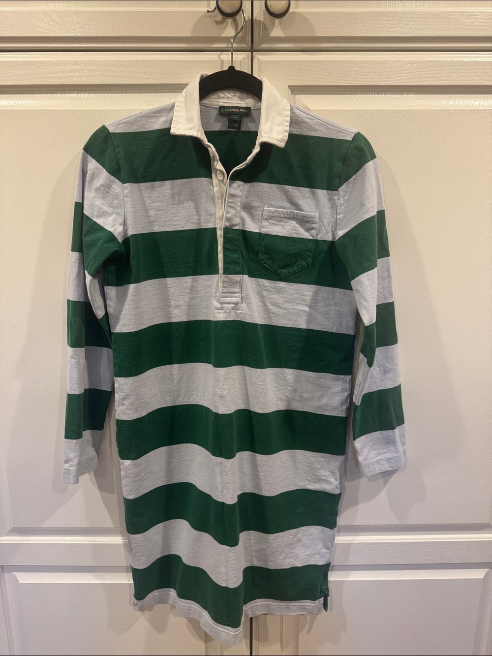J. Crew Green and White Striped Long-Sleeve Rugby Dress